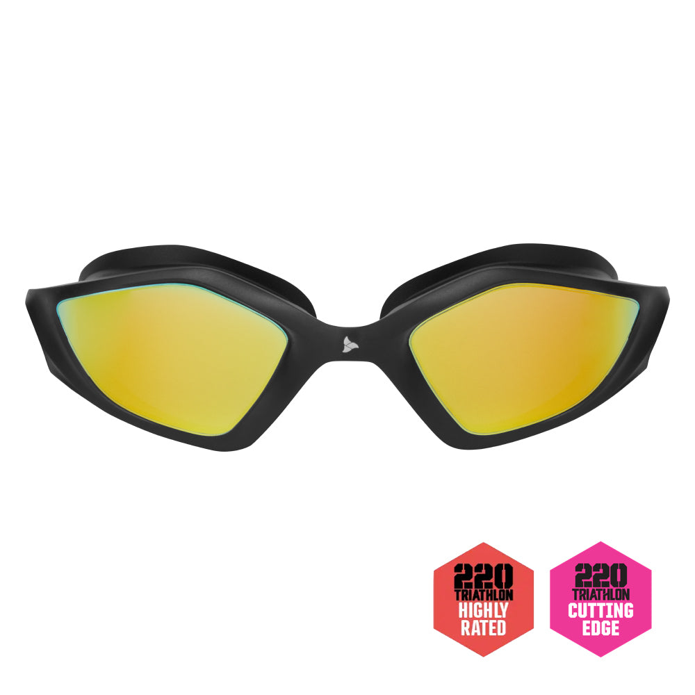 TRI-FIT RAPID-X Swim Goggles in black with gold lens. 220 Triathlon Cutting Edge & Highly Rated Award