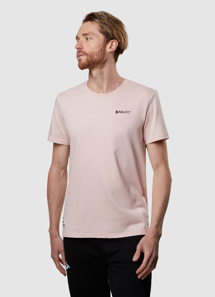 Man wearing TRI-FIT Casualwear duty pink cotton T-Shirt.
