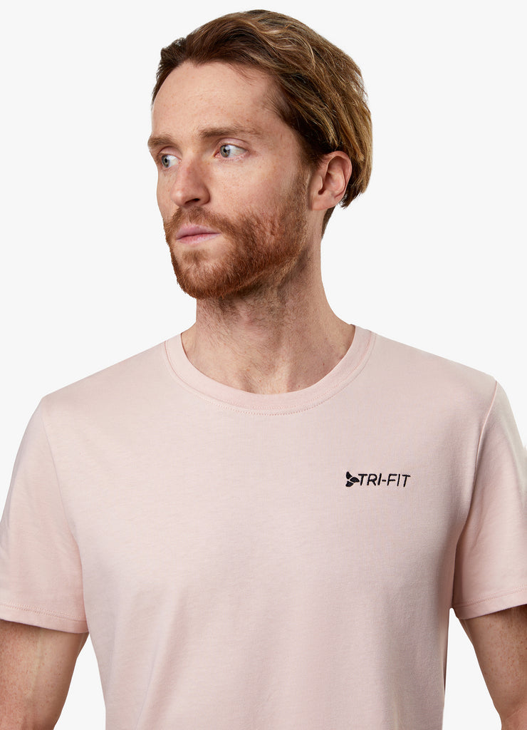 Man wearing TRI-FIT Casualwear duty pink cotton T-Shirt.