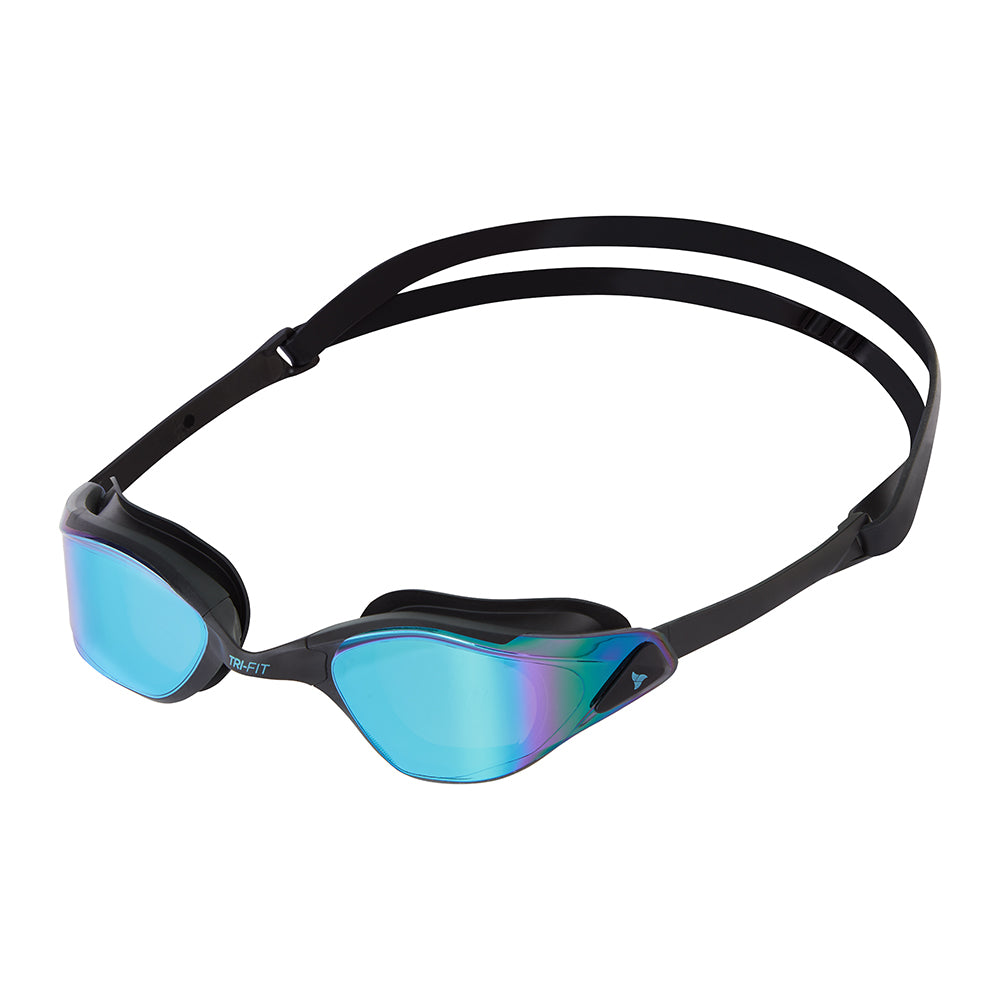 TRI-FIT PROPEL Swim Goggles in black with blue/purple mirrored lens. Part of the award-winning TRI-FIT Goggle range.