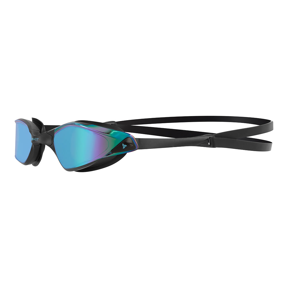 TRI-FIT PROPEL Swim Goggles in black with blue/purple mirrored lens. Part of the award-winning TRI-FIT Goggle range.