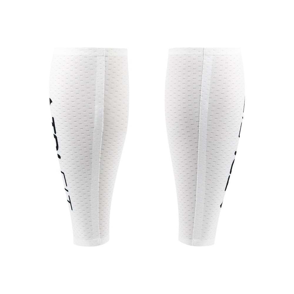 Rear view of white CORE Calf Sleeves highlighting clean heat-welded centre seam.