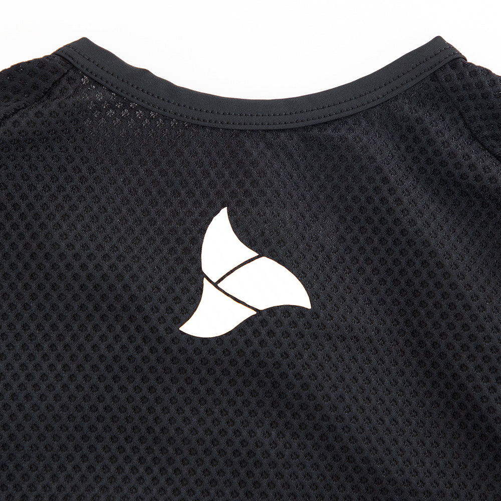 Rear neckline of VANGUARD tri-suit featuring white TRI-FIT logo on breathable mesh fabric