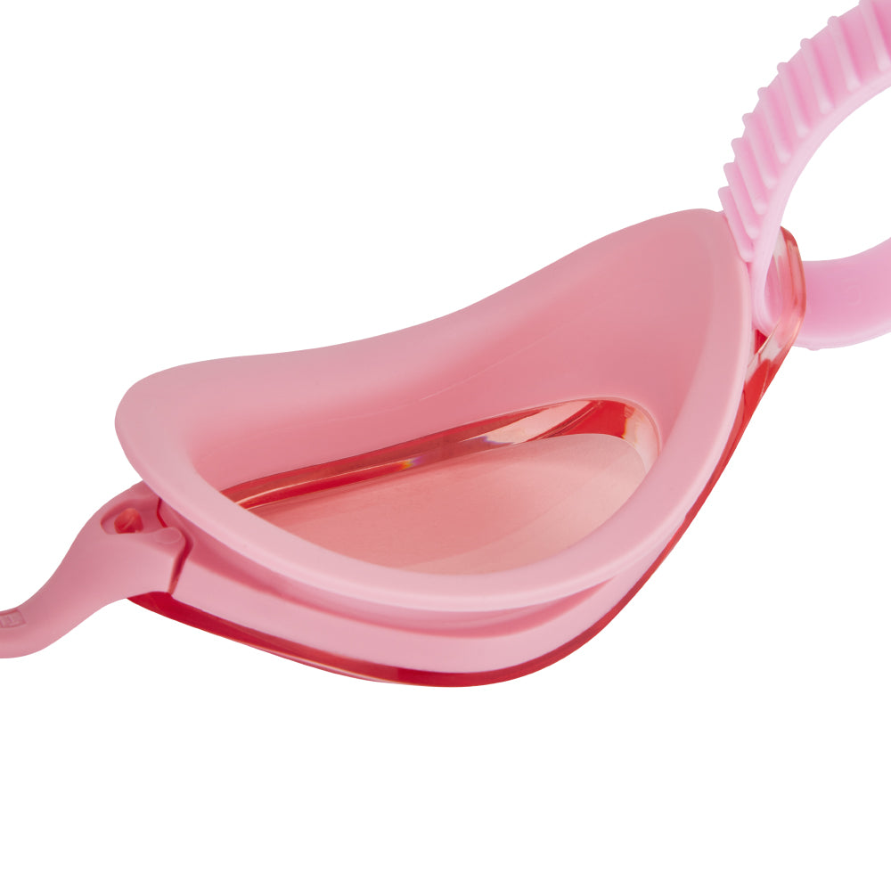 TRI-FIT VOLT Pink swim goggles with pink frames on a white background, featuring the 'TRI-FIT' logo.