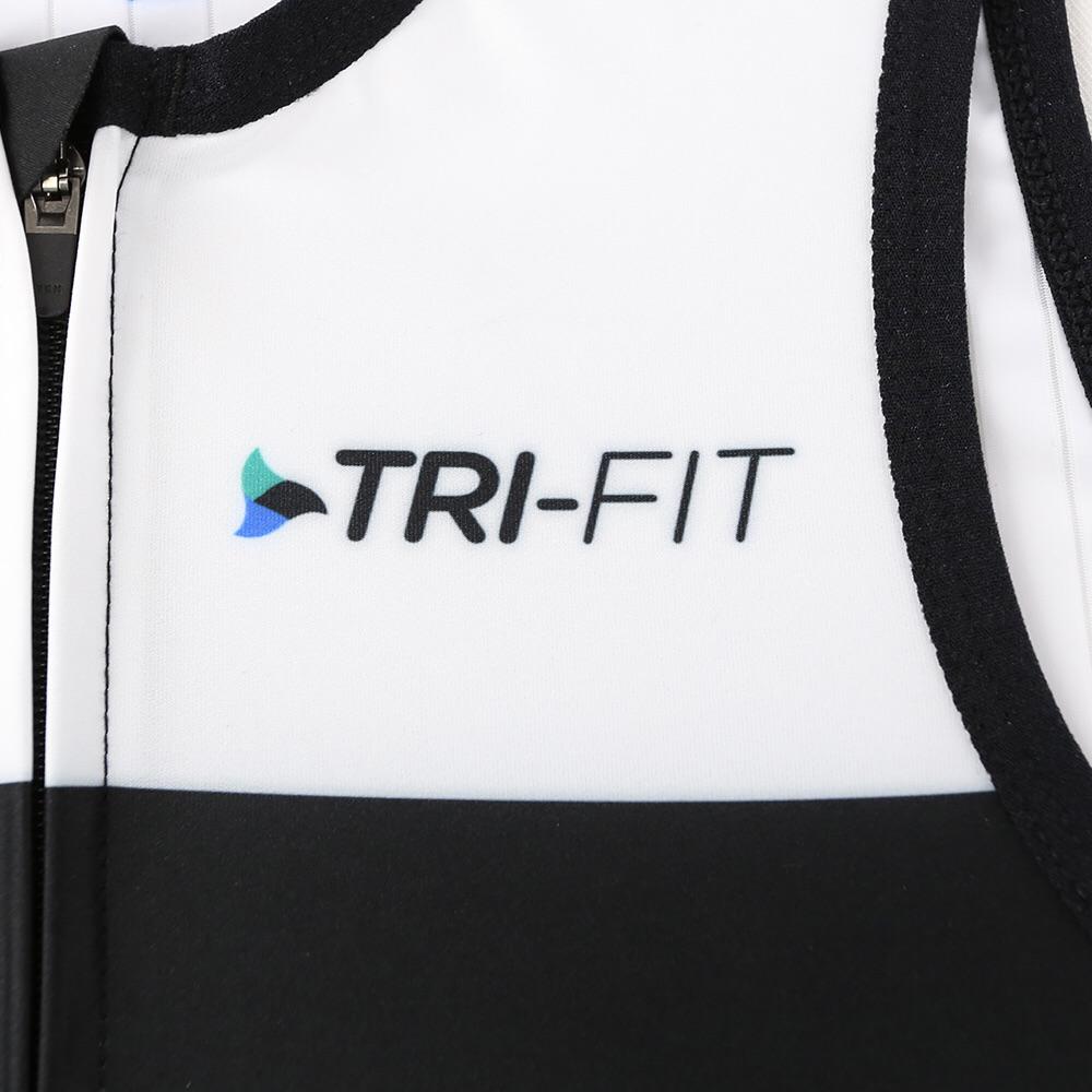 Tri-Fit wording and logo on the chest of the sleeveless tri suit womens
